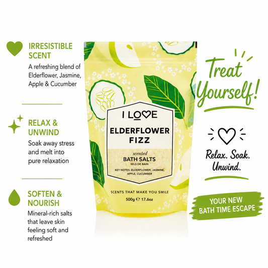 I LOVE Signature Elderflower Fizz Scented Bath Salts 500g - All Natural Ingredients