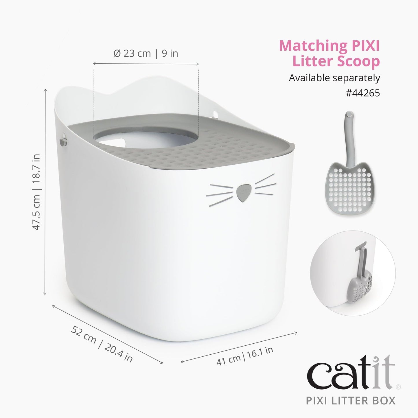 Catit Pixi Hooded Cat Litter Box - White Top Opening Tray for Indoor Cats