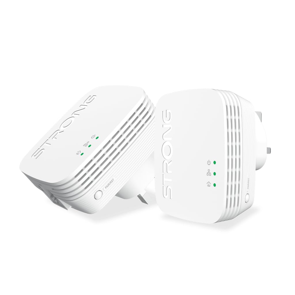 Strong POWERL600DUOMINIUK AV600 Mini Powerline Adapter Starter Kit, Pack of 2, Up to 300m Range, No Configuration Required, UK Plug White