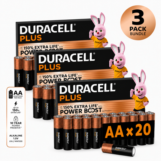 Duracell Plus AA Alkaline Batteries 60 Pack - Power Boost, 150% Extra Life