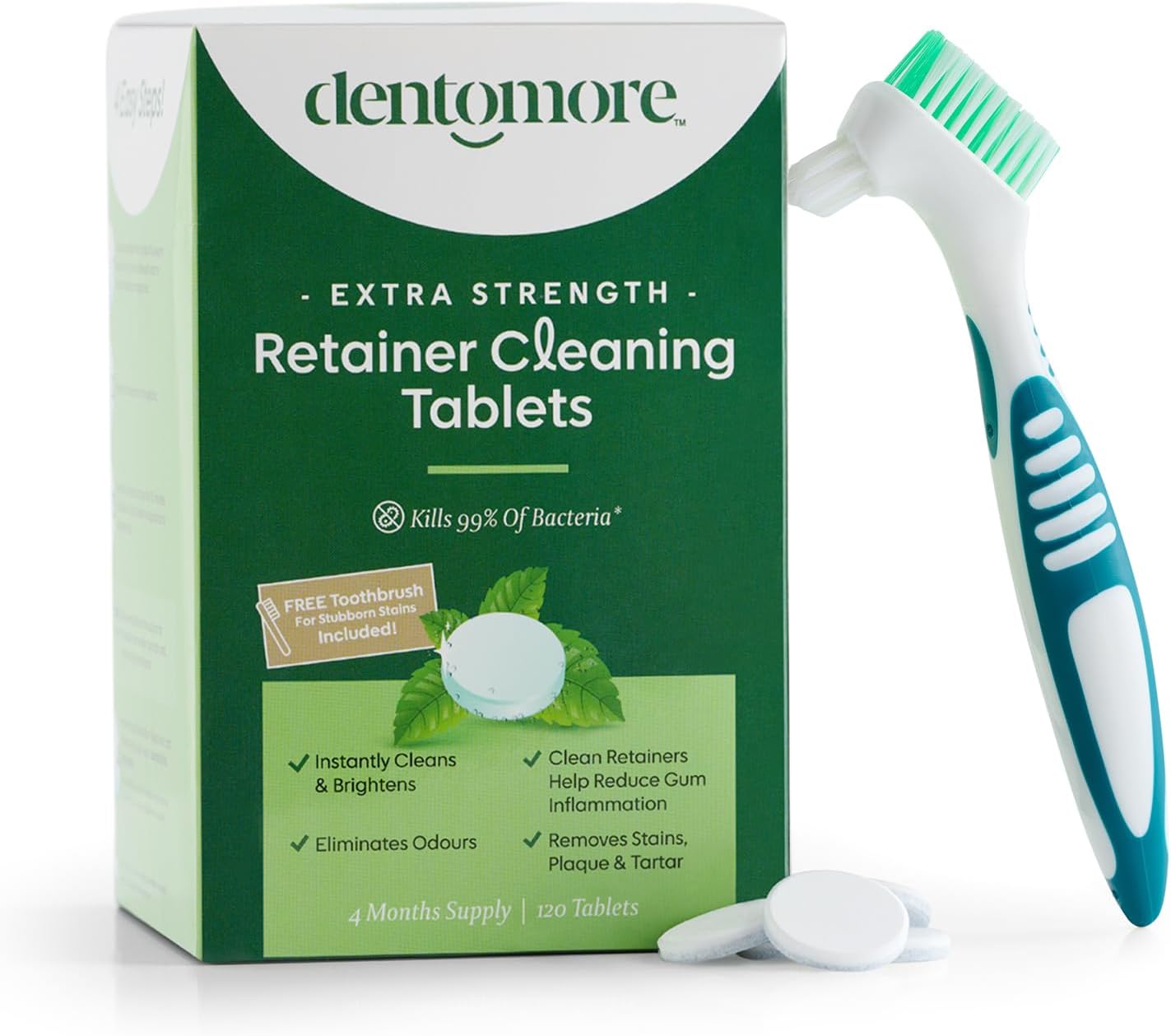 Dentomore Powerful Retainer Cleaner Tablets - 120 Tabs - 4 Months Supply