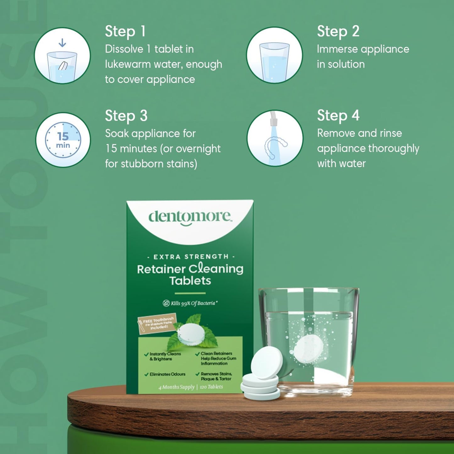 Dentomore Powerful Retainer Cleaner Tablets - 120 Tabs - 4 Months Supply