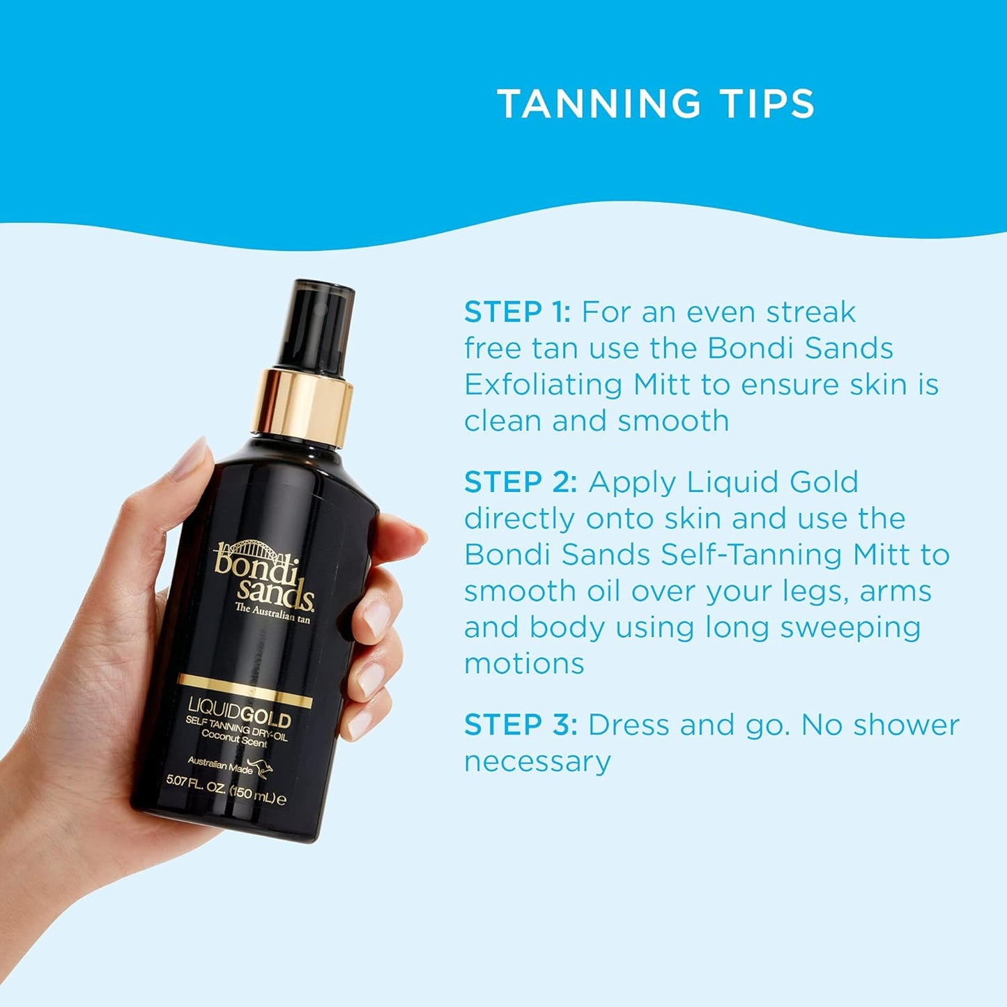Bondi Sands Liquid Gold Self-Tanning Dry Oil (150ml) - Ultra Nourishing No Wash Off, Vegan Formula Long-Lasting Golden Tan