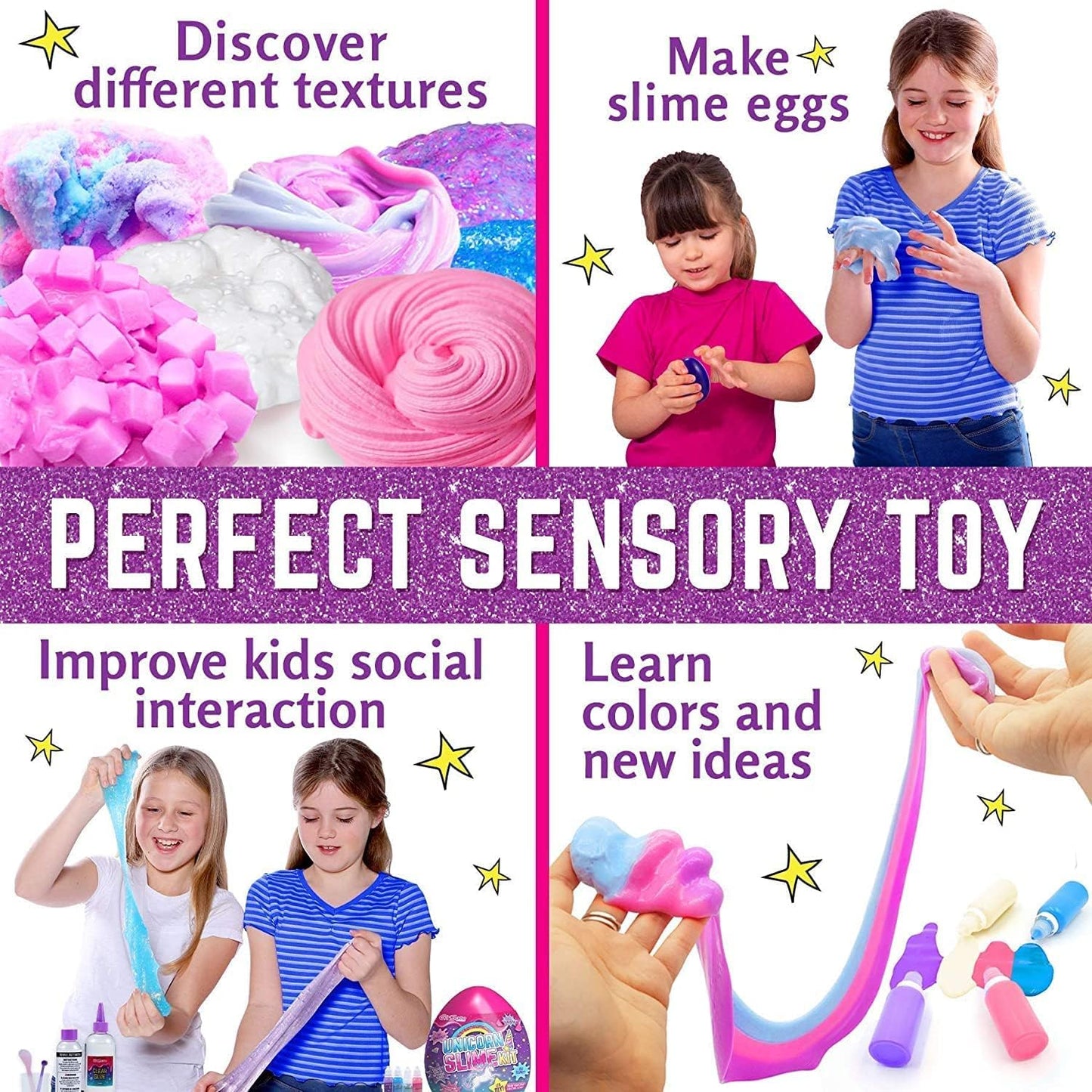 GirlZone Unicorn Egg Sparkly Surprise Slime Kit for Kids