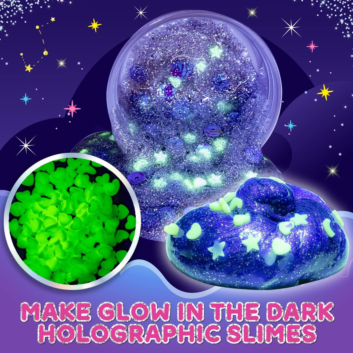 Original Stationery Cosmic Shimmer Unicorn Slime Kit for Kids, Glitter Glow in the Dark Gift
