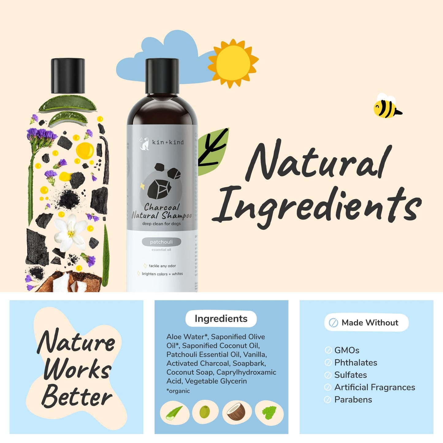 kin+kind Activated Charcoal Dog Shampoo - Itch Relief