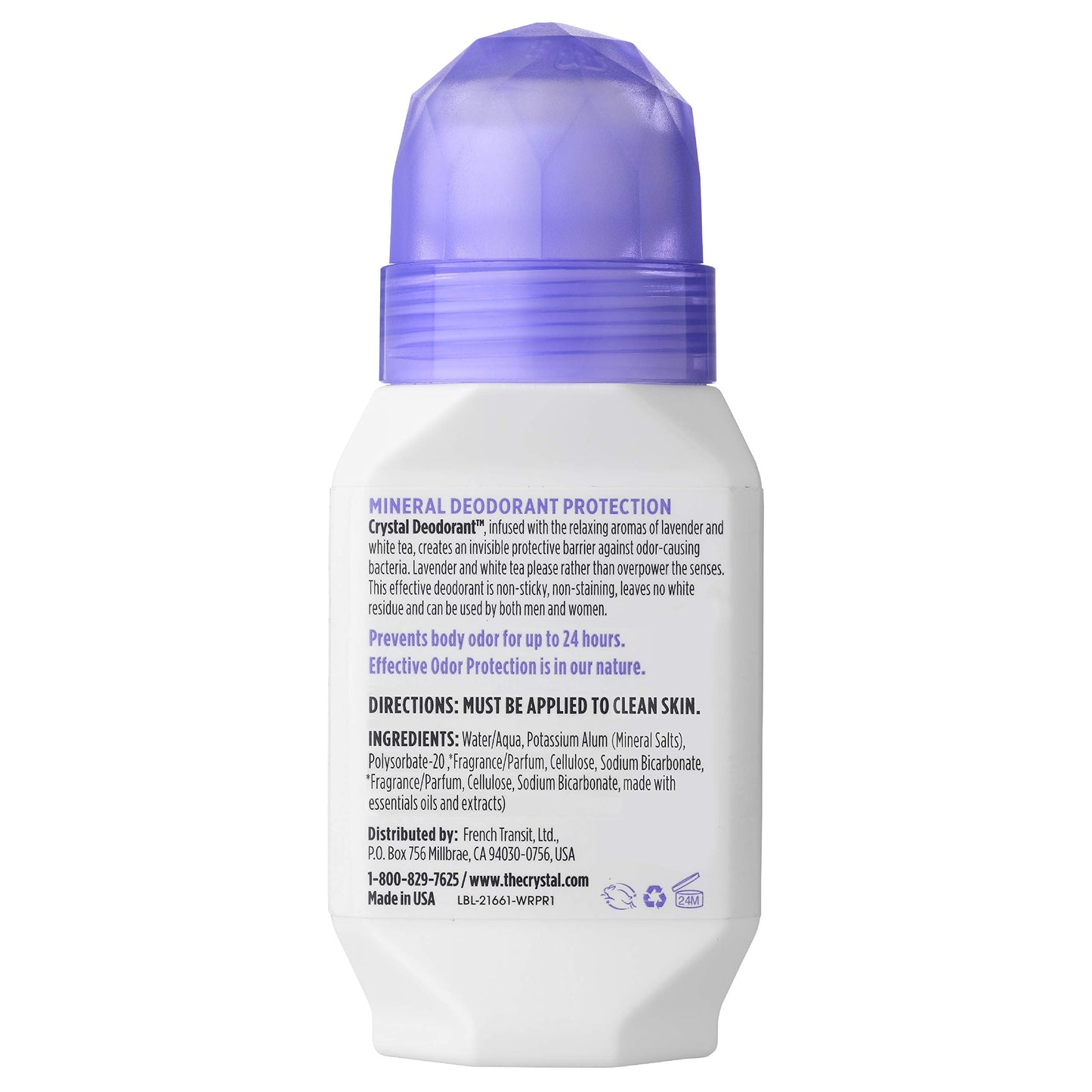 Crystal Essence Mineral Deodorant Roll-On - Lavender & Tea
