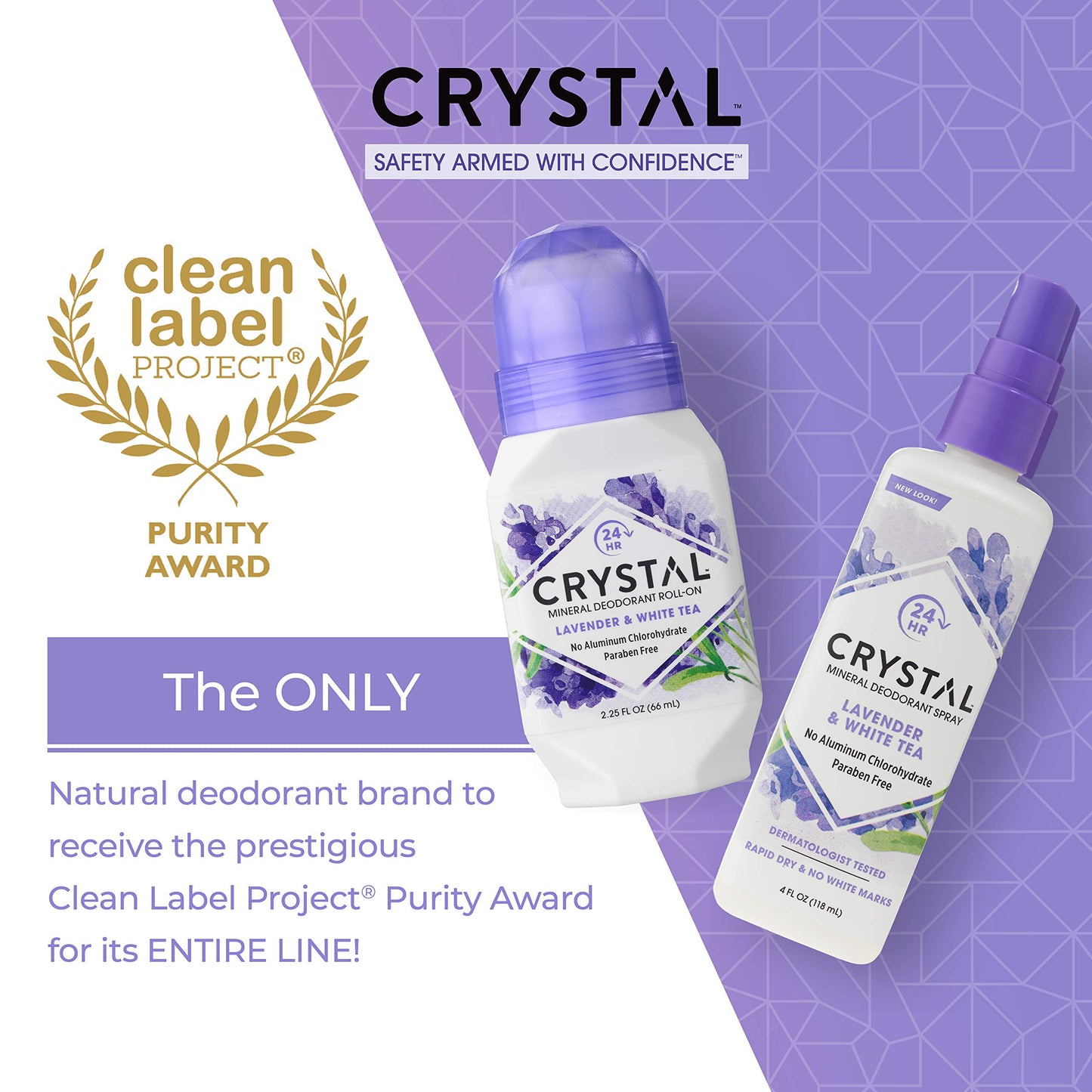 Crystal Essence Mineral Deodorant Roll-On - Lavender & Tea