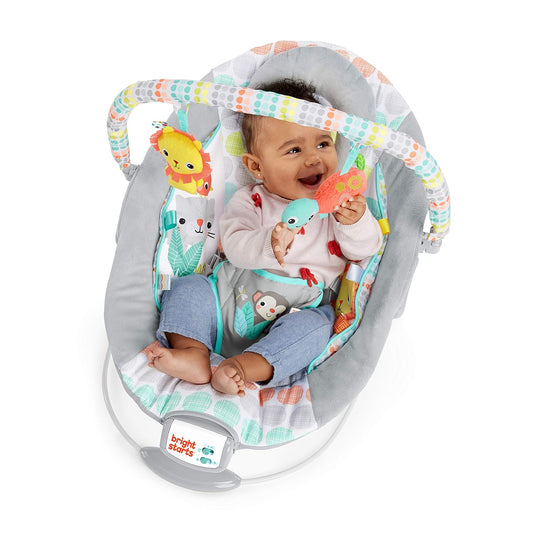 Bright Starts Comfy Baby Bouncer Soothing Vibrations Infant Seat 0-6M Animals Theme