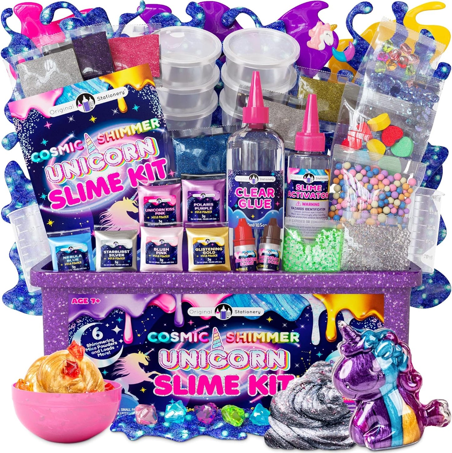Original Stationery Cosmic Shimmer Unicorn Slime Kit for Kids, Glitter Glow in the Dark Gift