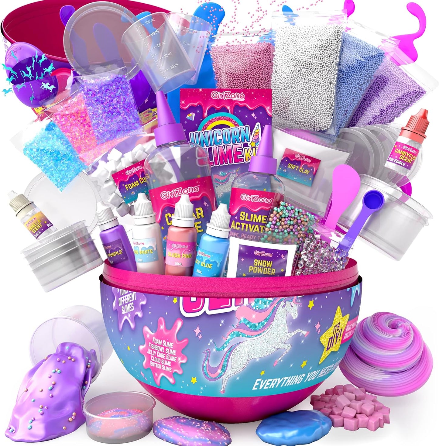 GirlZone Unicorn Egg Sparkly Surprise Slime Kit for Kids