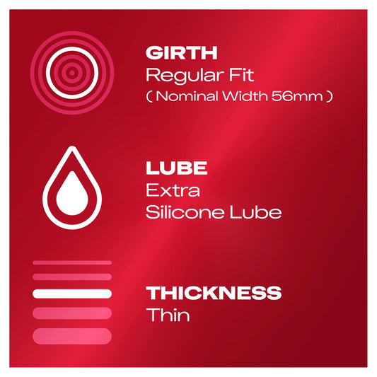 Durex Thin Feel Extra Lube 12 Condoms - Silicone Lubricated - Regular Fit