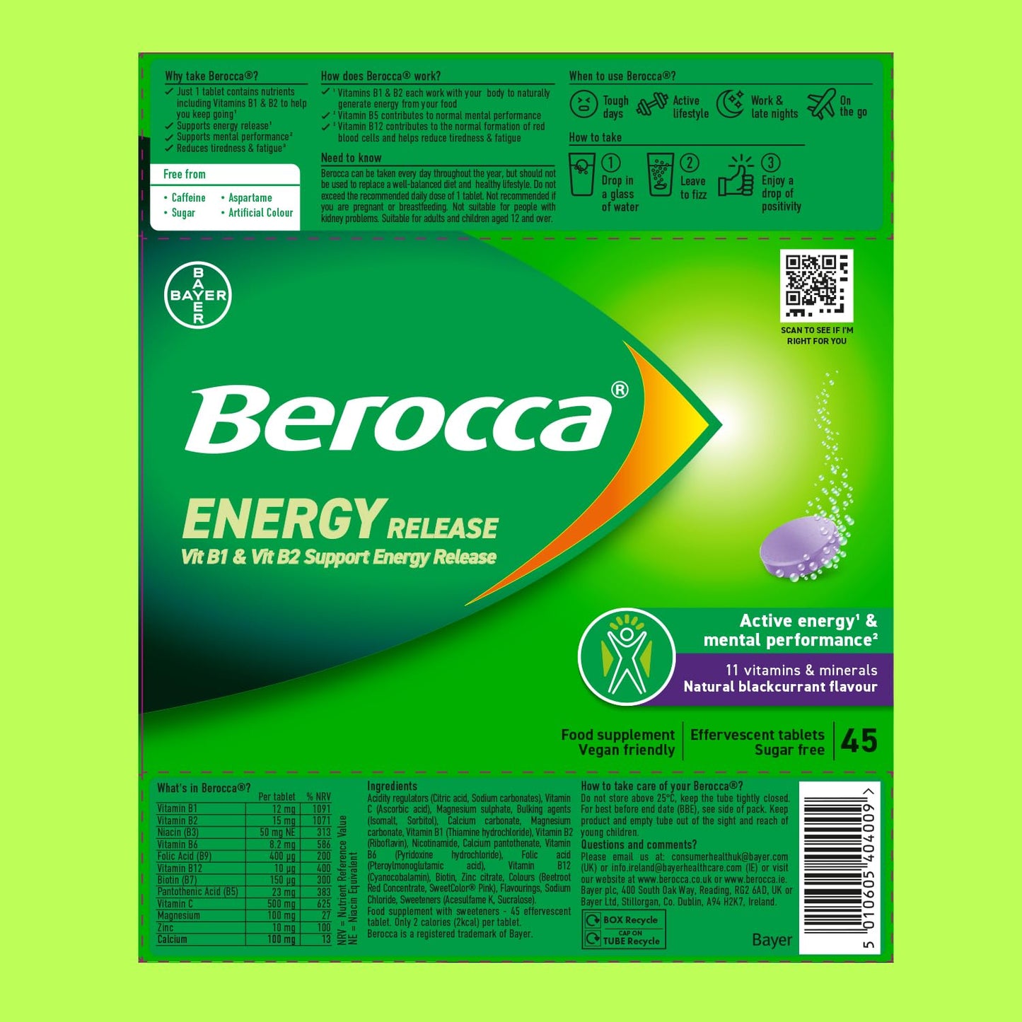 Berocca Blackcurrant Effervescent Tablets 45s x 2 Packs