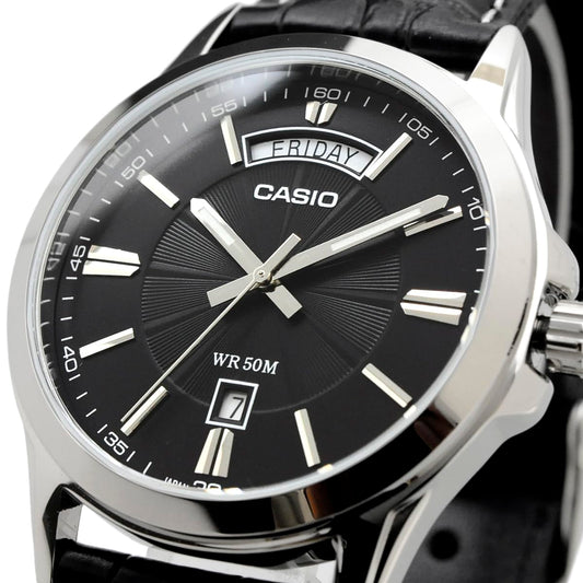 Casio MTP-1381L Black Analog Quartz Men's Watch & Classic Leather Strap