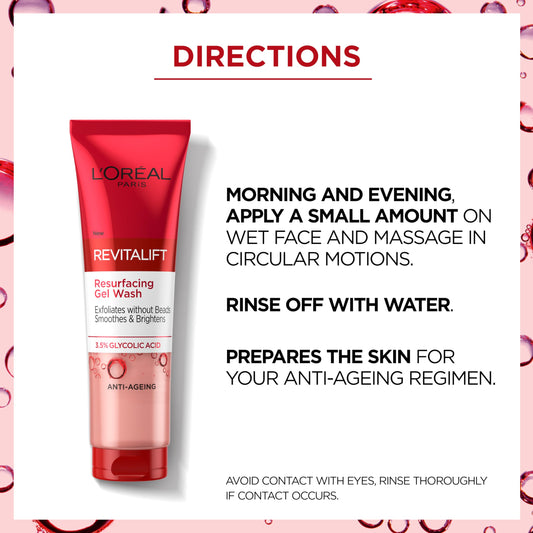 L'Oreal Paris Glycolic Acid Cleanser 150ml Revitalift Resurfacing Gel