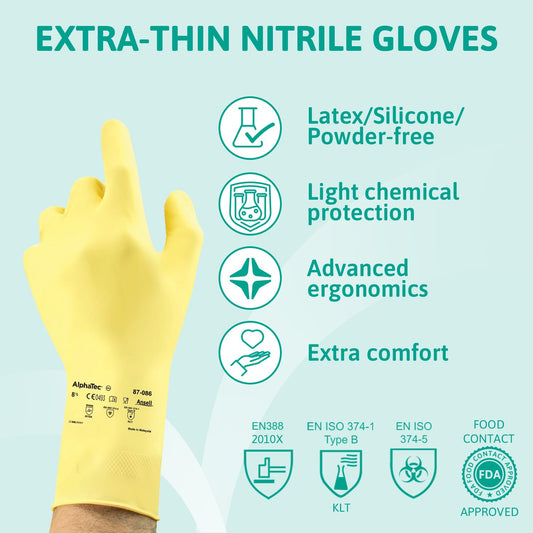 Ansell AlphaTec 87-086 Chemical Protection Gloves, Long Cuff Size L - 12 Pairs