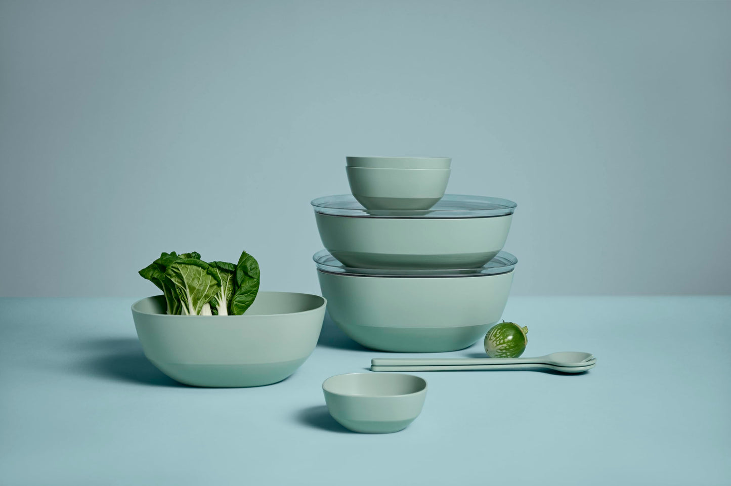 Mepal Silueta Serving Bowl with Lid 4000ml Salad Bowl - Nordic Sage