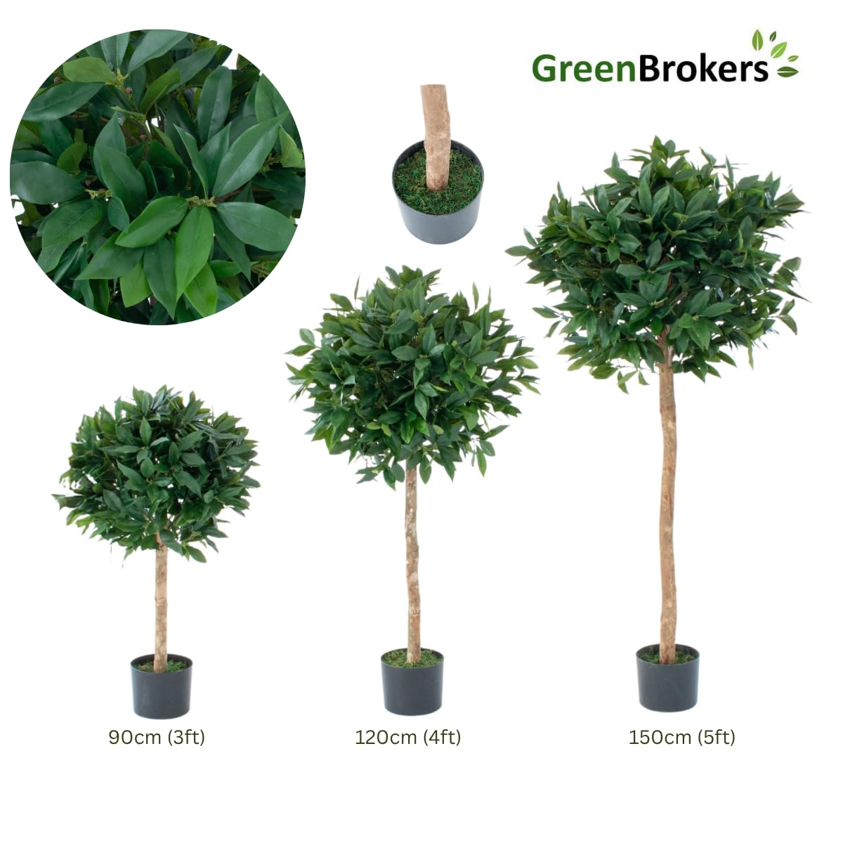 Artificial Bay Trees Set of 2, 4ft Topiary with Real Wood Trunk, UV Protected, Indoor/Outdoor