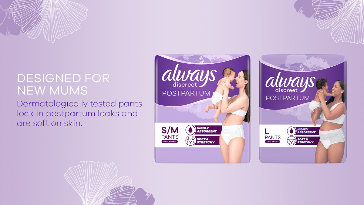 Always Discreet Postpartum Panties Size L Pack of 8 Highly Absorbent & High Waisted