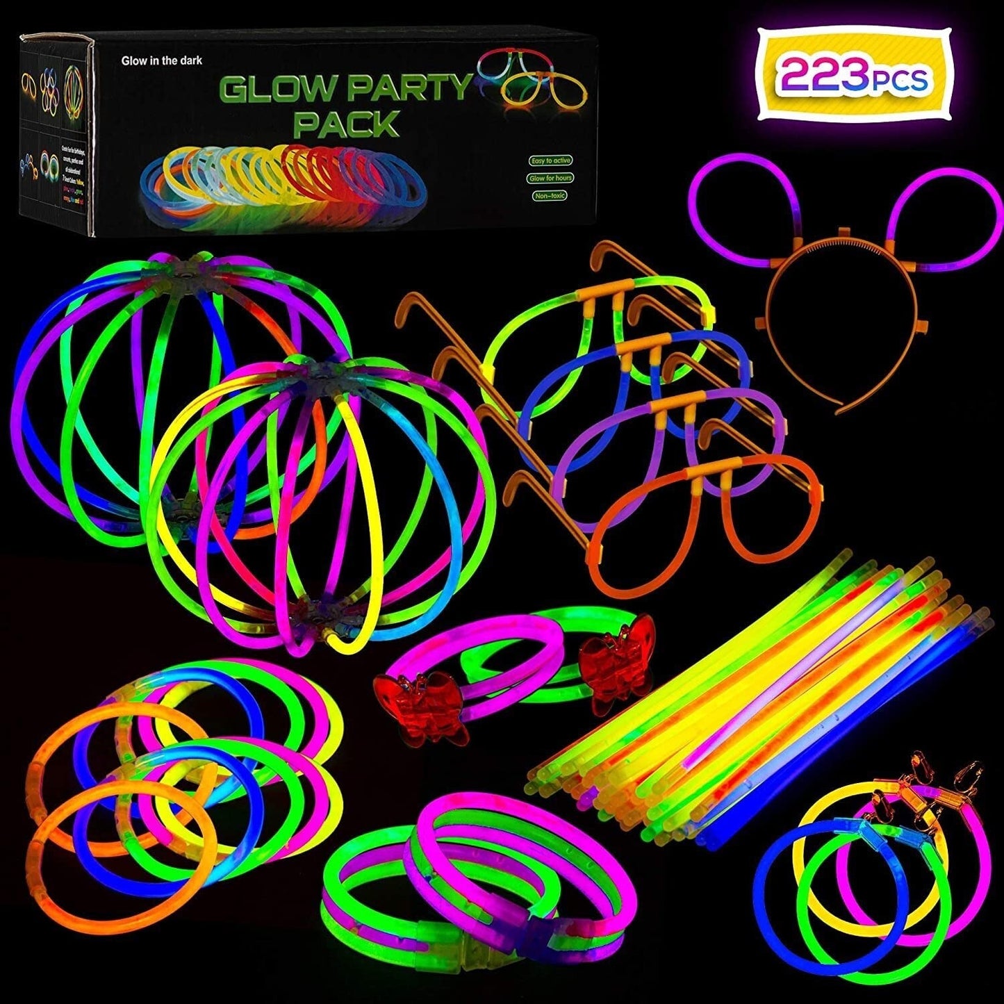 Glow Sticks Party Pack, 233pcs DIY Glasses, Headband Kit
