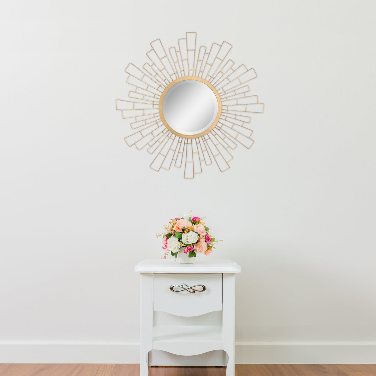 Stonebriar 23.6" Round Sunburst Hanging Mirror Antique Gold Metal