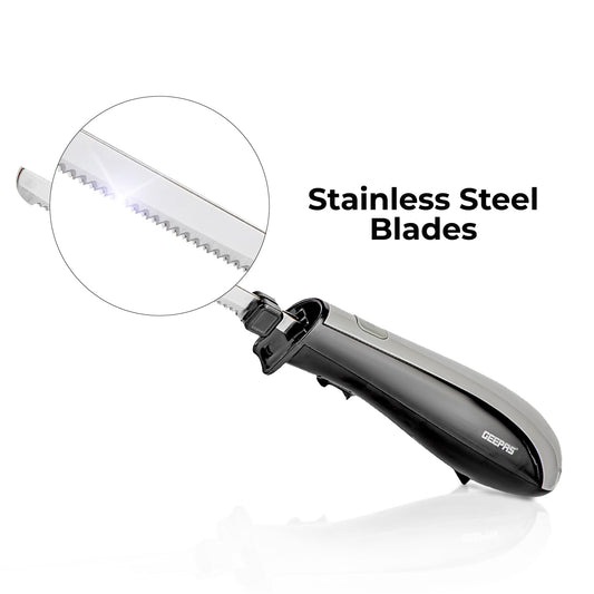 150W Electric Carving Knife in Black, Serrated Blade for Meat & Bread