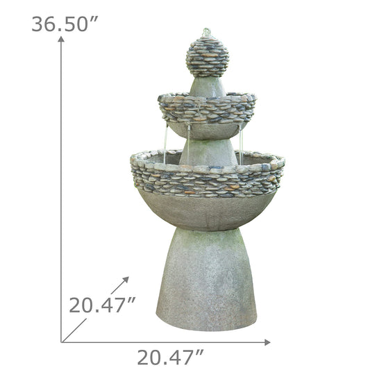 3 Tiered Stone Water Fountain - Indoor Outdoor Garden Feature with Pump