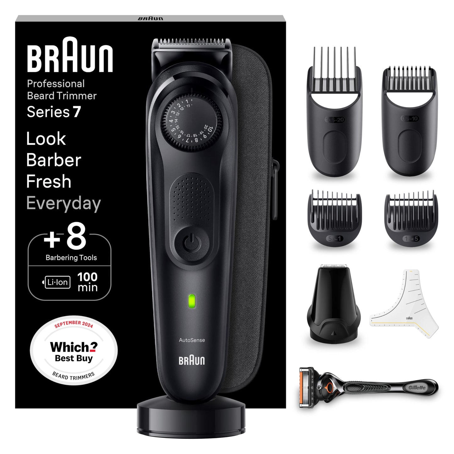 Braun Series 7 Beard Trimmer BT7440, 40 Length Settings, 100 min Cordless