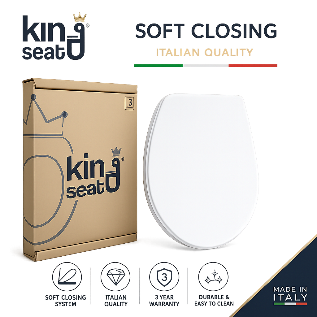 King Seat Slow Close Toilet Seat in White - Premium Italian Comfort