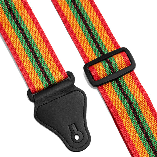 Tiger STPK2-RB Nylon Guitar Strap Reggae Design with 3 Pick Holders