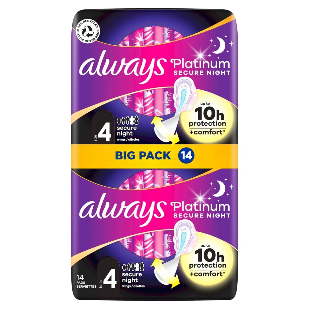 Always Platinum Ultra Secure Night Pads with Wings Size 4 14 Pack