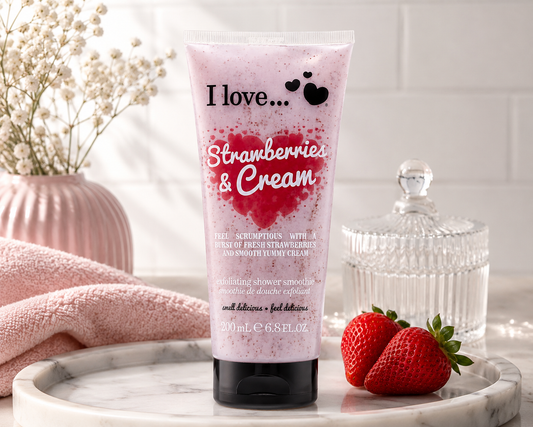 I LOVE Exfoliating Strawberries & Cream Shower Smoothie Fruity Body Scrub 200ml