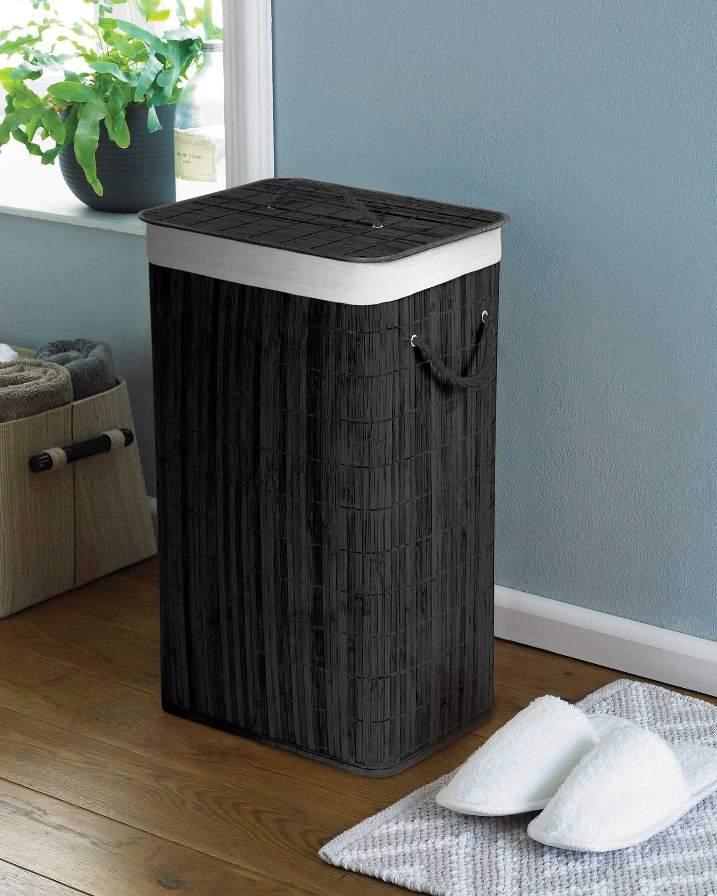 COUNTRY CLUB Rectangular Bamboo Laundry Hamper Basket with Lid Charcoal