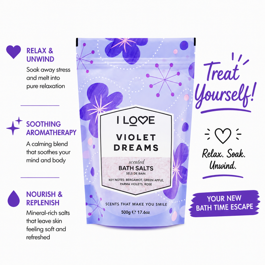 I LOVE Signature Violet Dreams Scented Bath Salts 500g - All Natural Ingredients