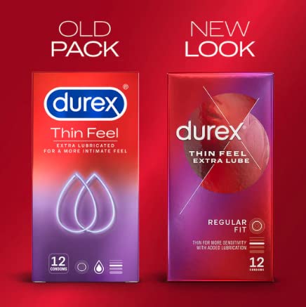 Durex Thin Feel Extra Lube Condoms 36 Pack - Silicone Lubricated - Regular Fit