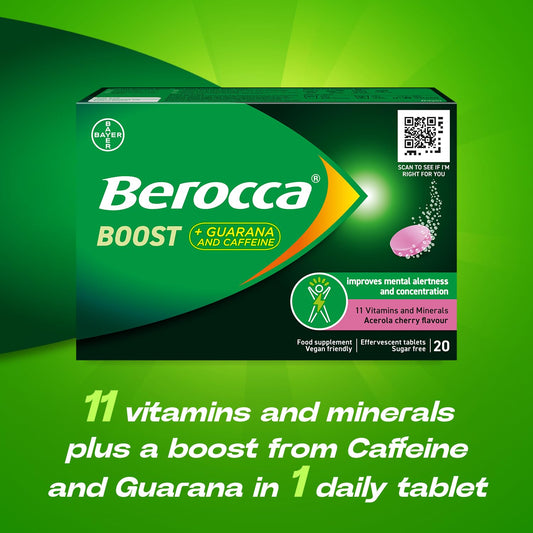 Berocca Boost Effervescent Tablets with Caffeine & Guarana, 60 Tablets - Acerola Cherry