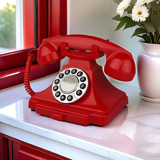 Artisam Retro Corded Telephone – Red Classic Landline Phone for Home & Office