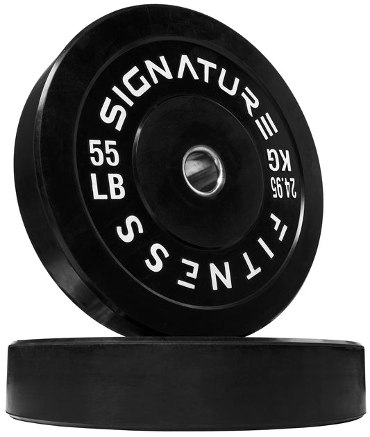 Black Signature Fitness 55lb/24.95kg Olympic Bumper Plates with Steel Hub, Bundle Pair