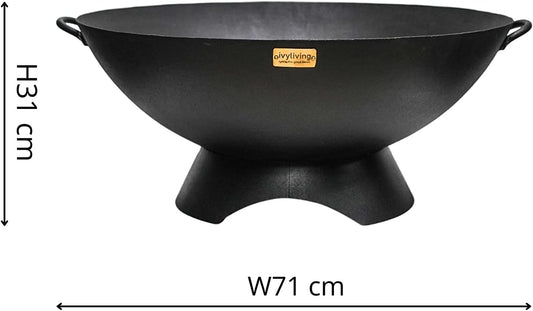 Round Artisan Firebowl Iron Fire Pit in Black 71cm by Ivyline