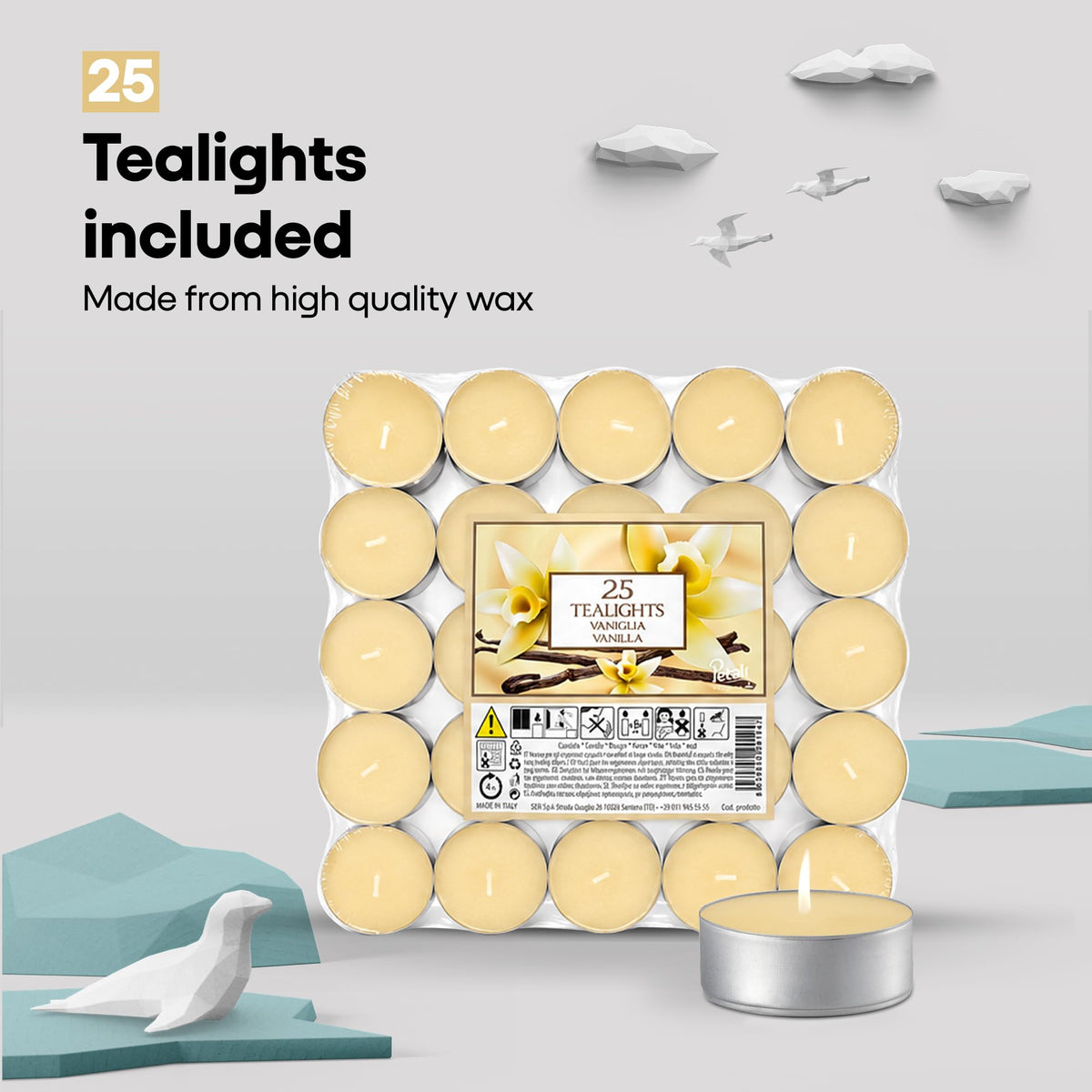 Price's Candles Petali Vanilla Scented Tealights 25 Pack, 4-5 Hour Burn Time