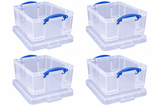 Really Useful Box 18 Litre Clear Plastic Storage Container 4x Pack with Clip Handles