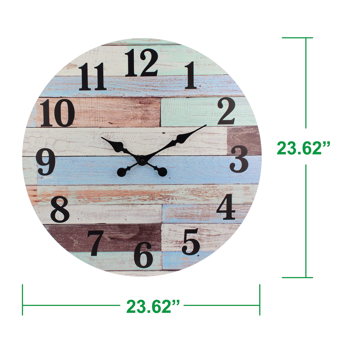 Rustic 23" Wall Clock in Wood Blue Vintage Coastal Style Design 