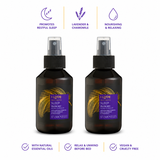 I LOVE Wellness Sleep Pillow Mist 2 Pack with Natural Essential Oils of Lavender & Chamomile