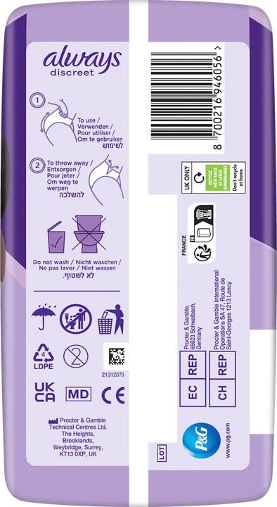 Always Discreet Postpartum Panties Size L Pack of 8 Highly Absorbent & High Waisted