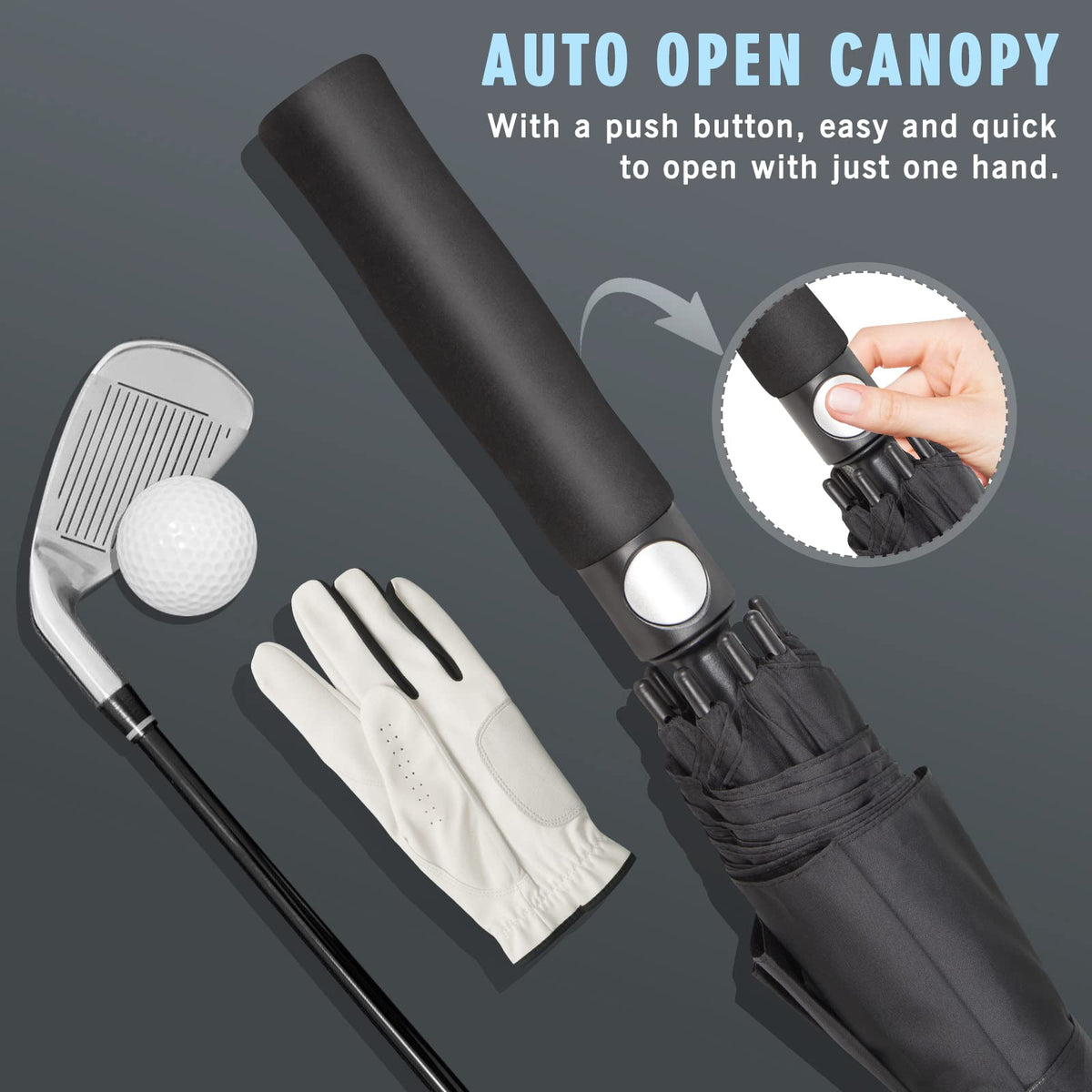 Sports Golf Umbrella Large 68 Inch Heavy-Duty, Windproof & Rainproof in Black 