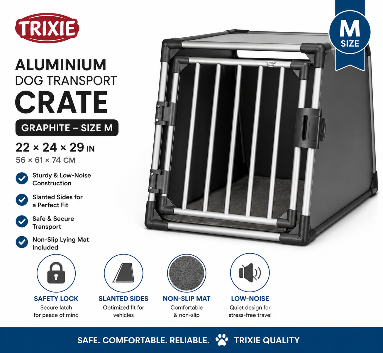 Aluminium Sturdy Dog Transport Crate Medium in Graphite 22 × 24 × 29" by TRIXIE