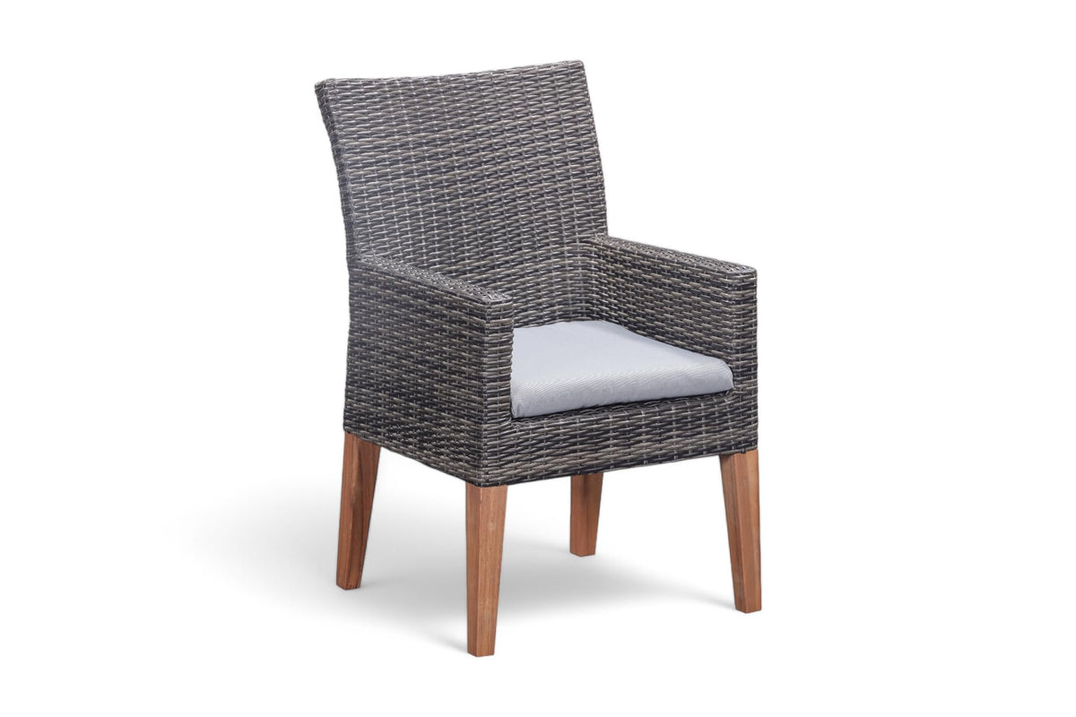 Modern Outdoor Florida Rattan Dining Chair Set of 2 in Dark Grey with Wooden Legs