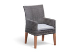 Modern Outdoor Florida Rattan Dining Chair Set of 2 in Dark Grey with Wooden Legs