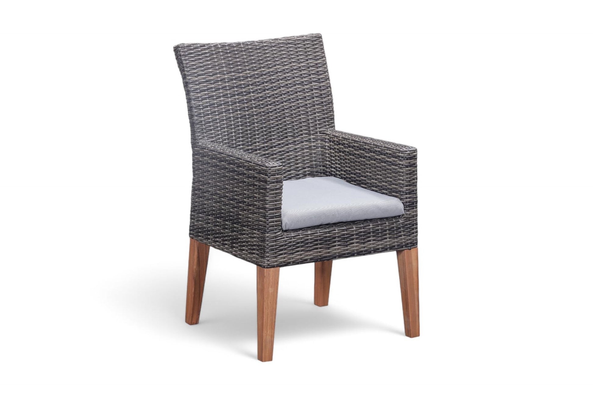 Modern Outdoor Florida Rattan Dining Chair Set of 2 in Dark Grey with Wooden Legs