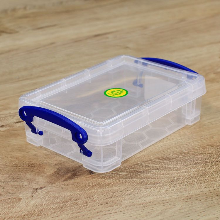 Really Useful Box 0.35 Litre Clear Plastic Storage Container 2x Pack with Clip Handles